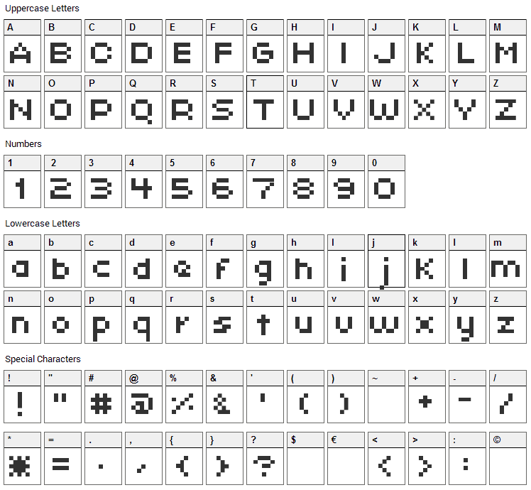 Xpaider Pixel Explosion 01 Font Character Map