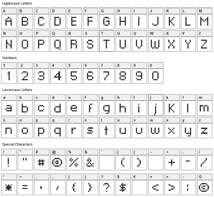 Xpaider Pixel Explosion 02 Font Character Map