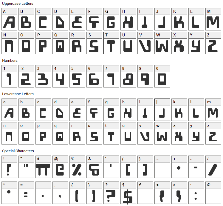 Xped Font Character Map