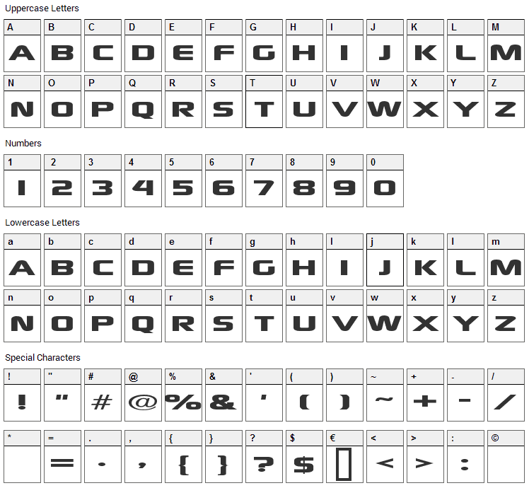 Xscale Font Character Map