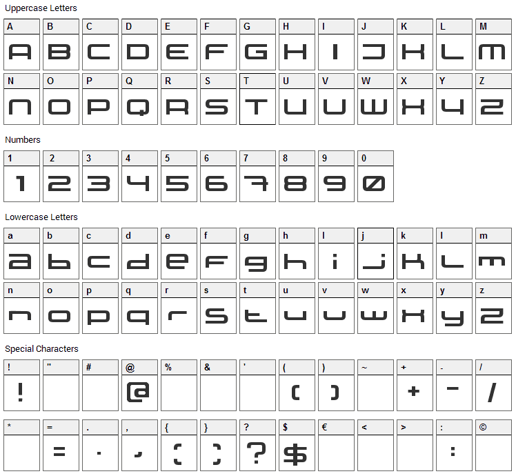 XXII Static Font Character Map