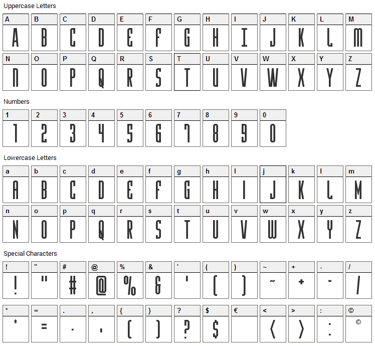 Y-Files Font Character Map