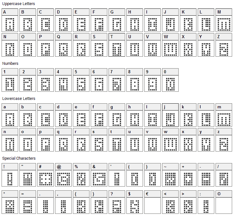 Y-Grid Font Character Map