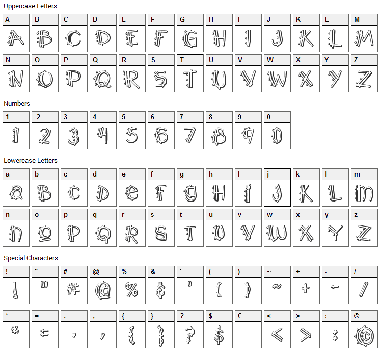 Y2K PopMuzik Font Character Map