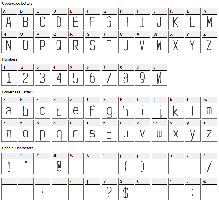 Yachting Type Font Character Map