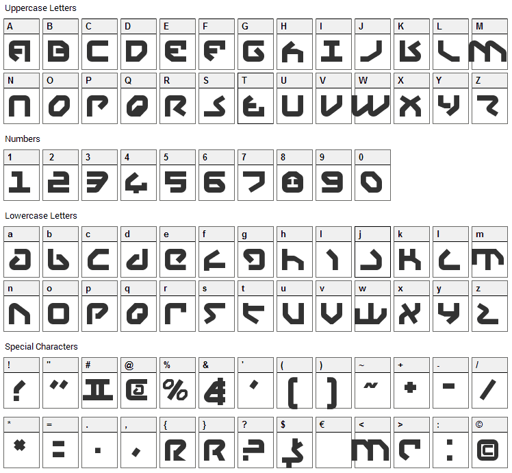 Yahren Font Character Map