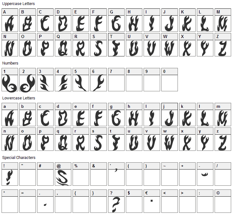 Yaki Goma Font Character Map
