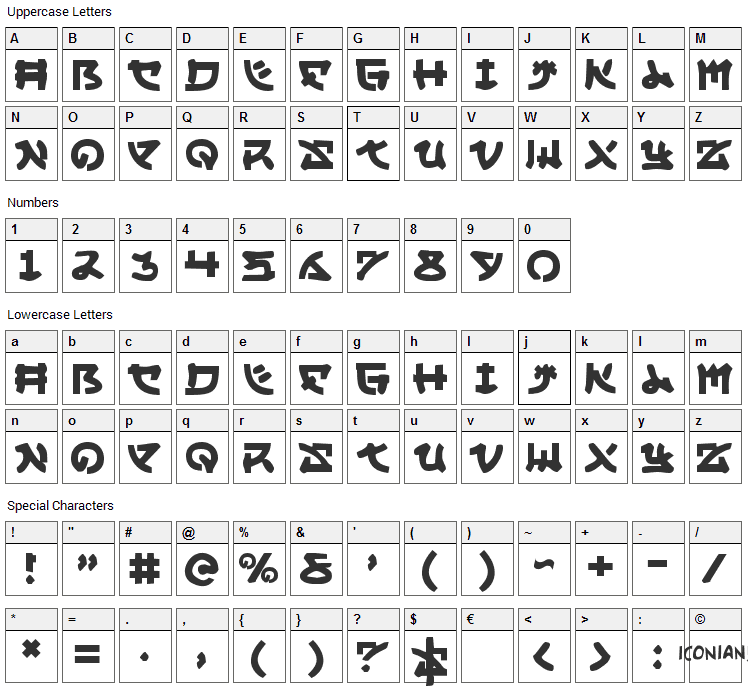 Yama Moto Font Character Map