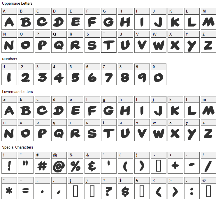 Yard Sale Font Character Map