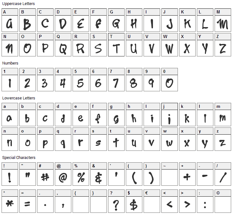 Year 2000 Boogie Font Character Map