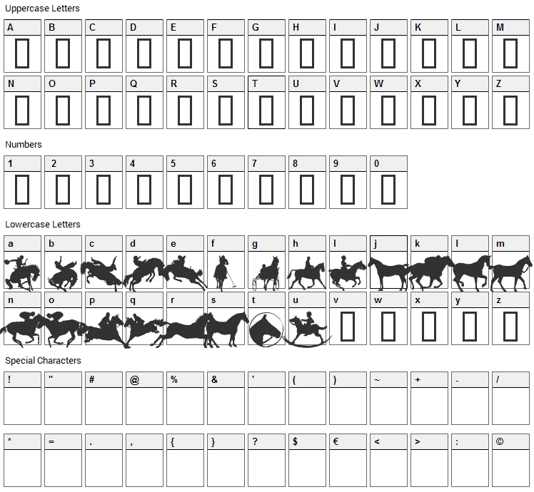 YeeHaw Font Character Map