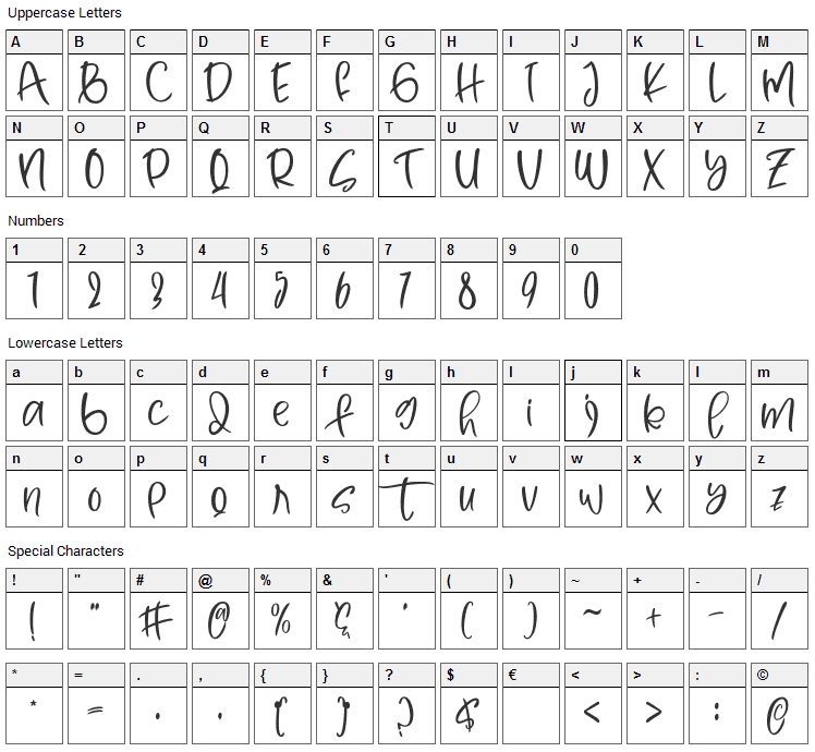 Yellow Butterfly Font Character Map