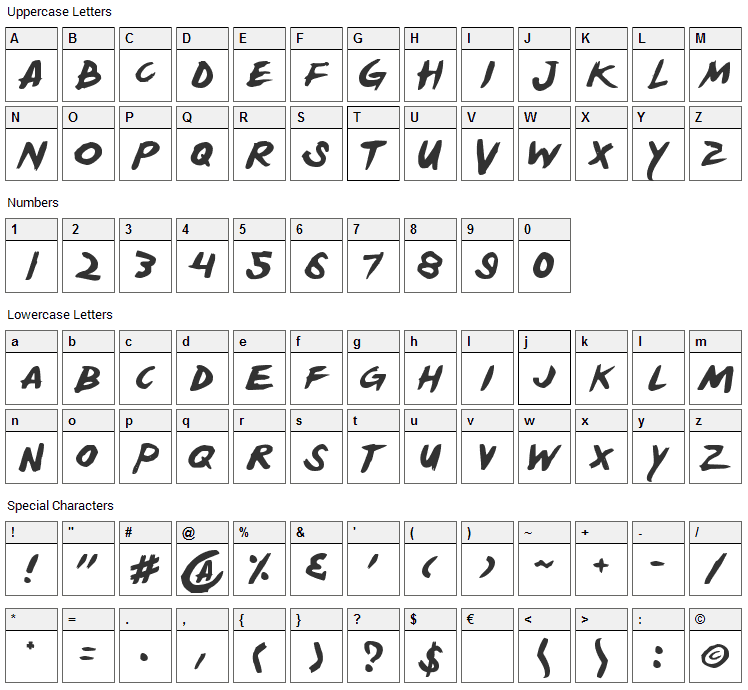 Yellow Jacket Font Character Map