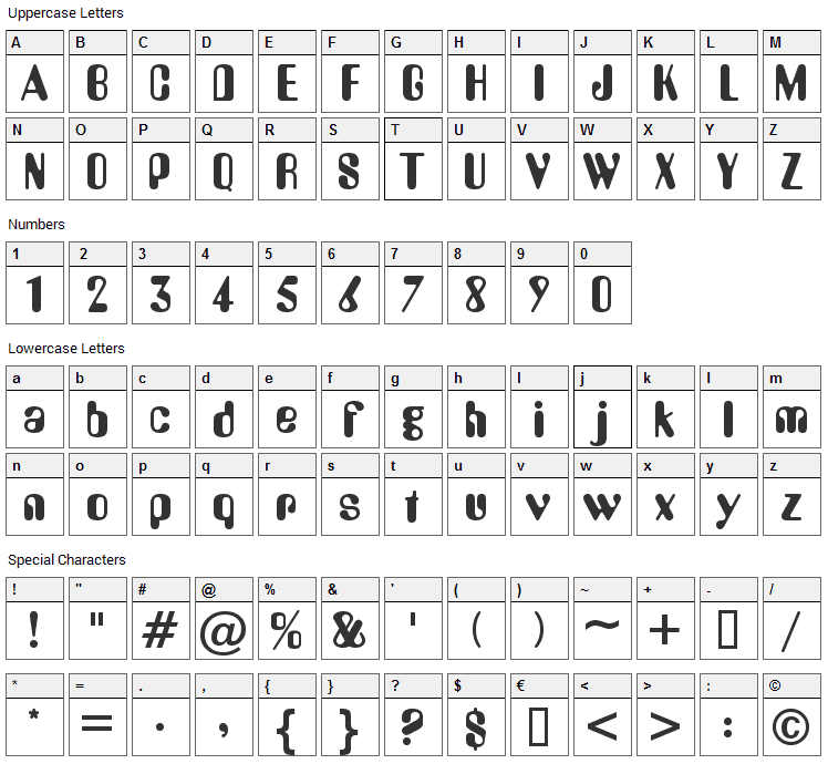 Yellow Submarine Font Character Map