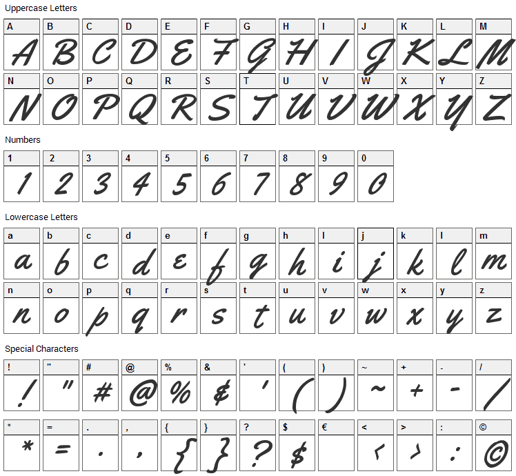 Yellowtail Font Character Map