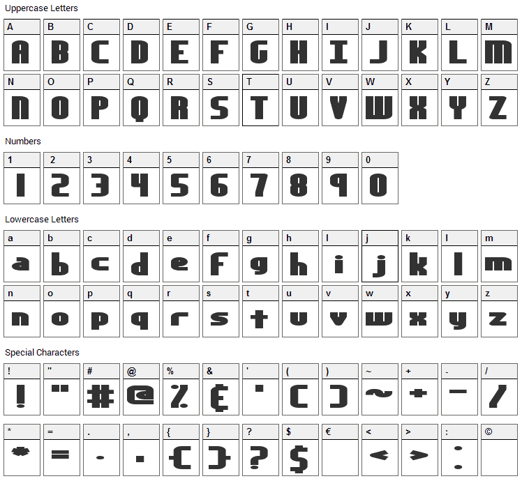 Yesterday Font Character Map