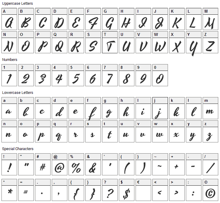 Yesteryear Font Character Map