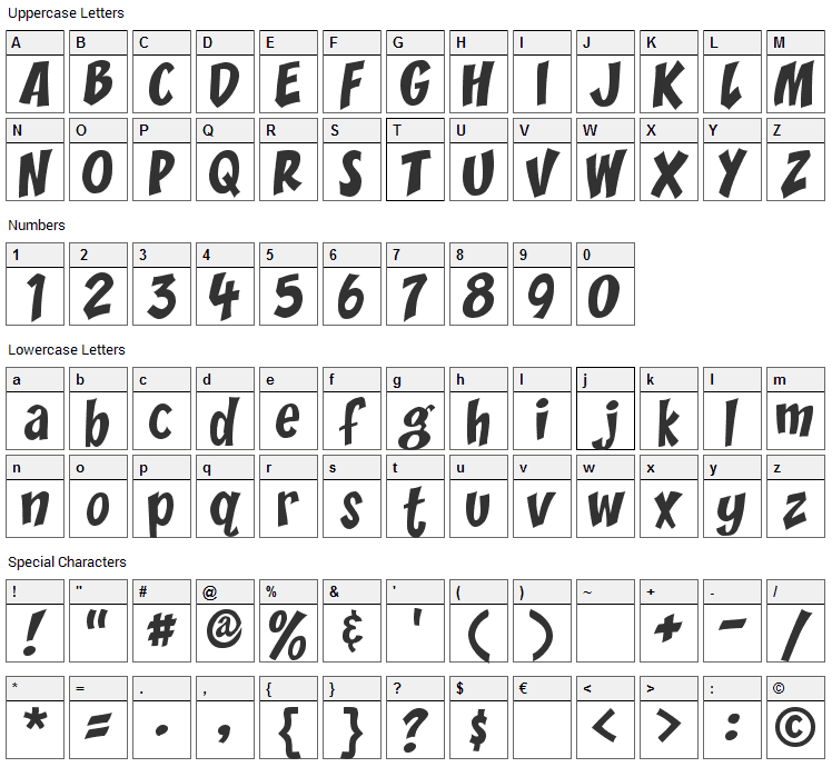 Yikes Font Character Map