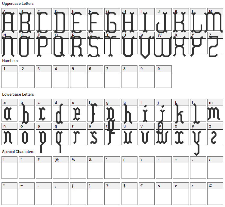 Yllia Font Character Map