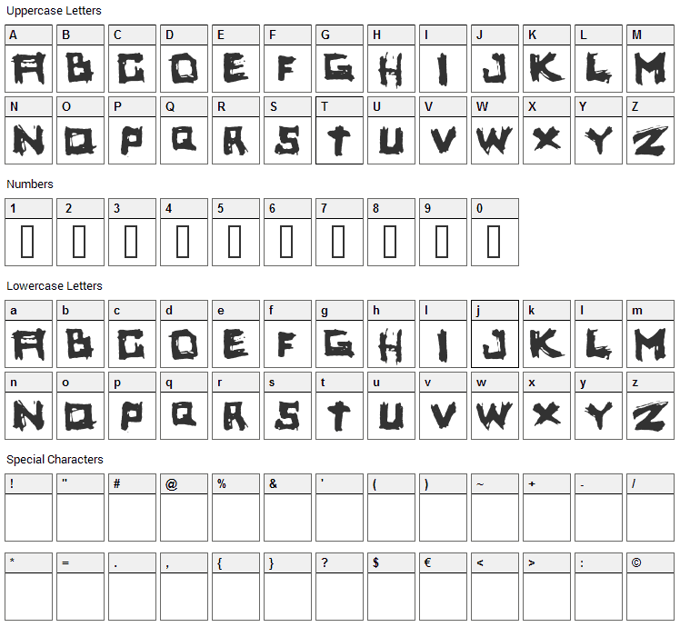 Yoicks Font Character Map
