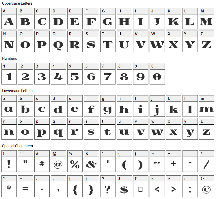 Yokawerad Font Character Map