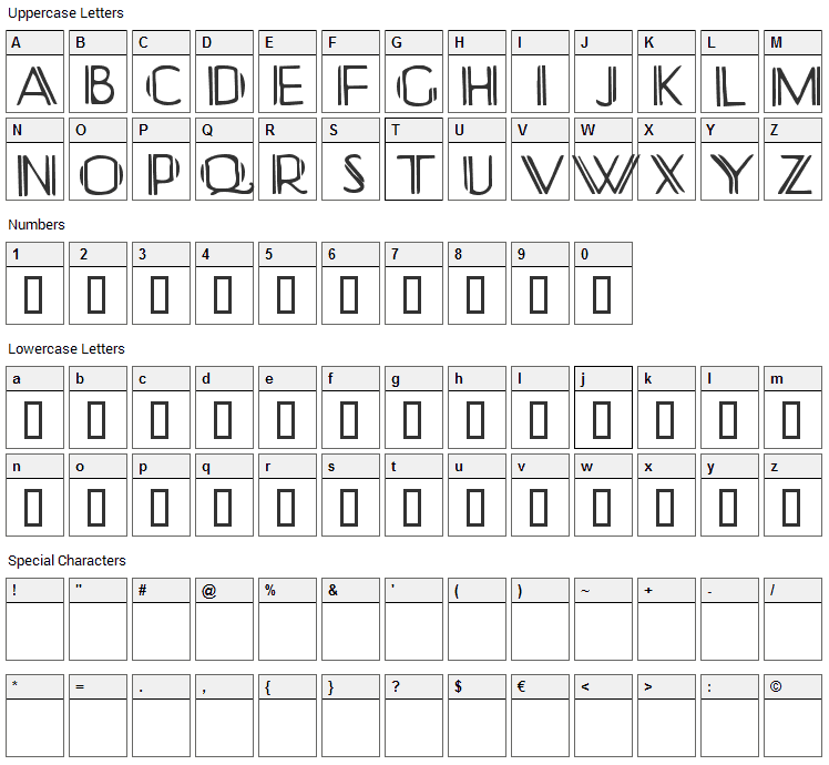 Yonkerismo Font Character Map