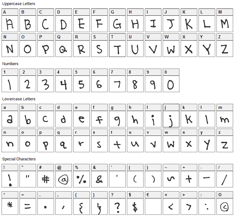 Yoo Hae Mool Font Character Map