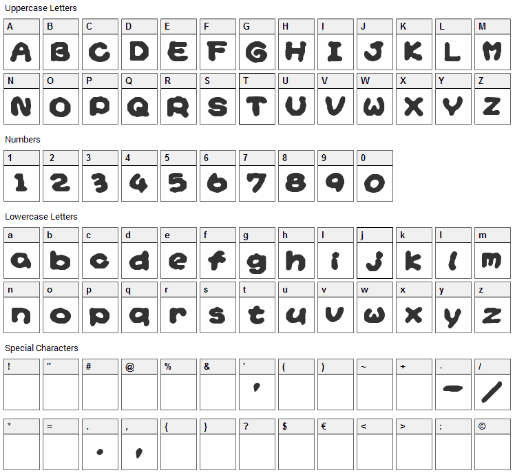 Yoshis Story Font Character Map