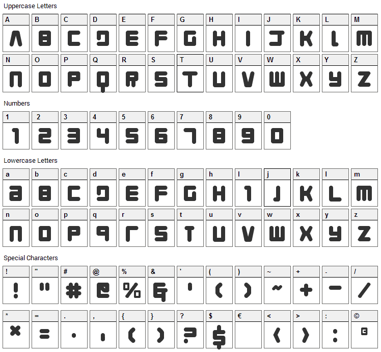 Young Techs Font Character Map