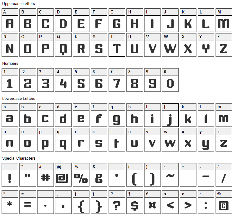 Youthanasia Font Character Map