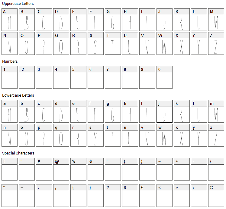 Yr Face Font Character Map