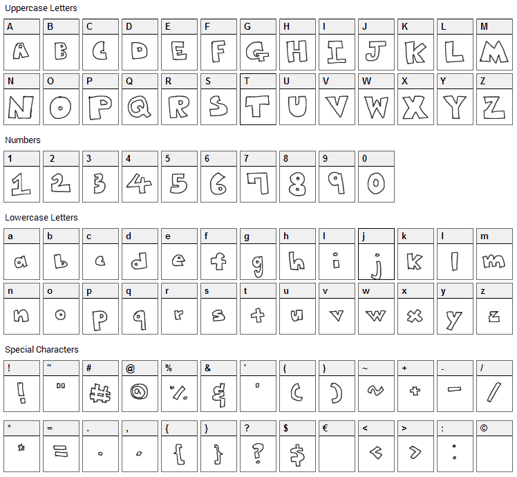 Yujin Bubbles Font Character Map