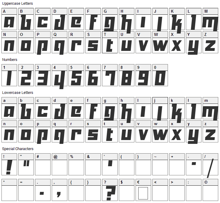 Yukarimobile Font Character Map