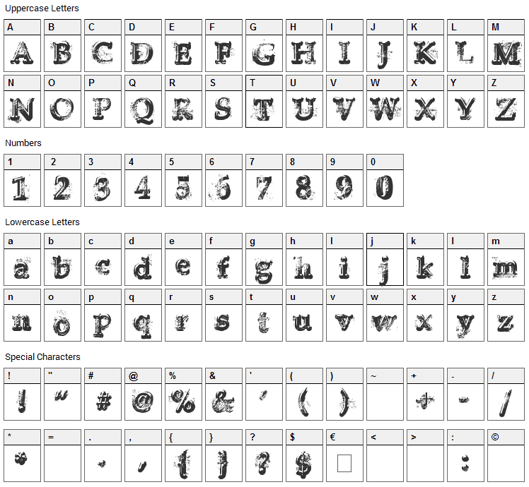 Yukon Gold Font Character Map