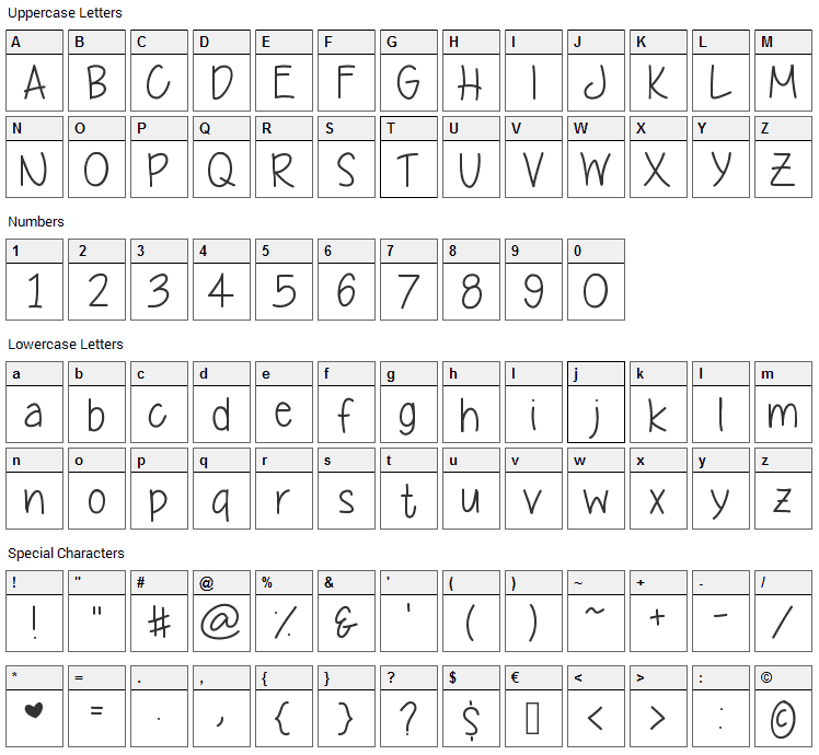 Yummy Cupcakes Font Character Map