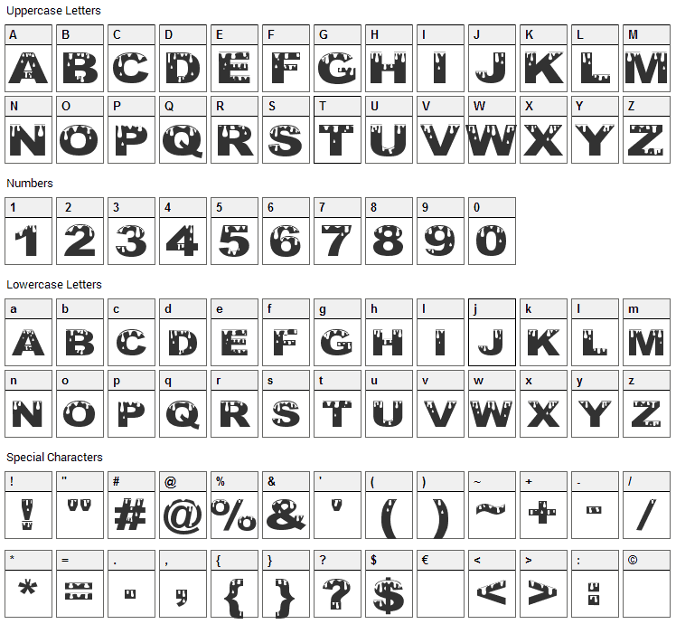 Yurine Overflow Font Character Map