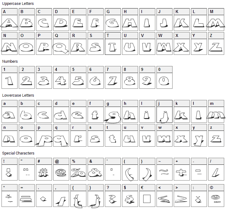 Z dabble Down Font Character Map