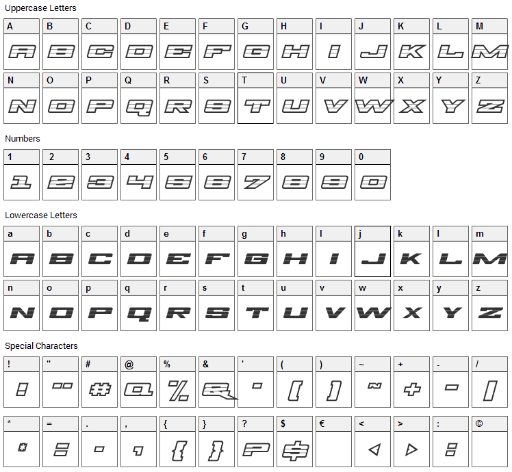 Z28 Font Character Map