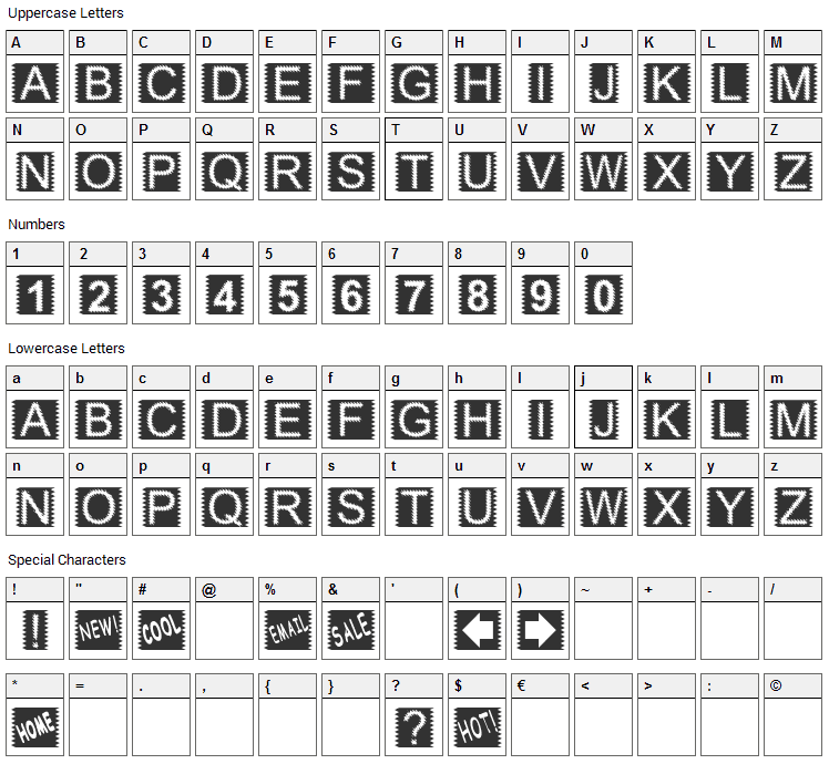 Zacken Font Character Map