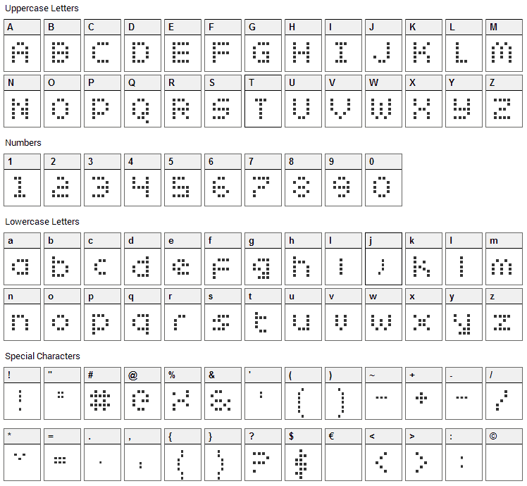 Zado Font Character Map