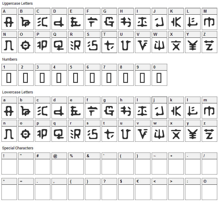 Zaibatsu Font Character Map