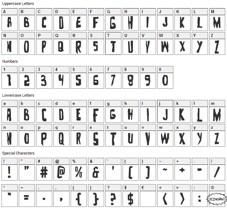 Zakenstein Font Character Map
