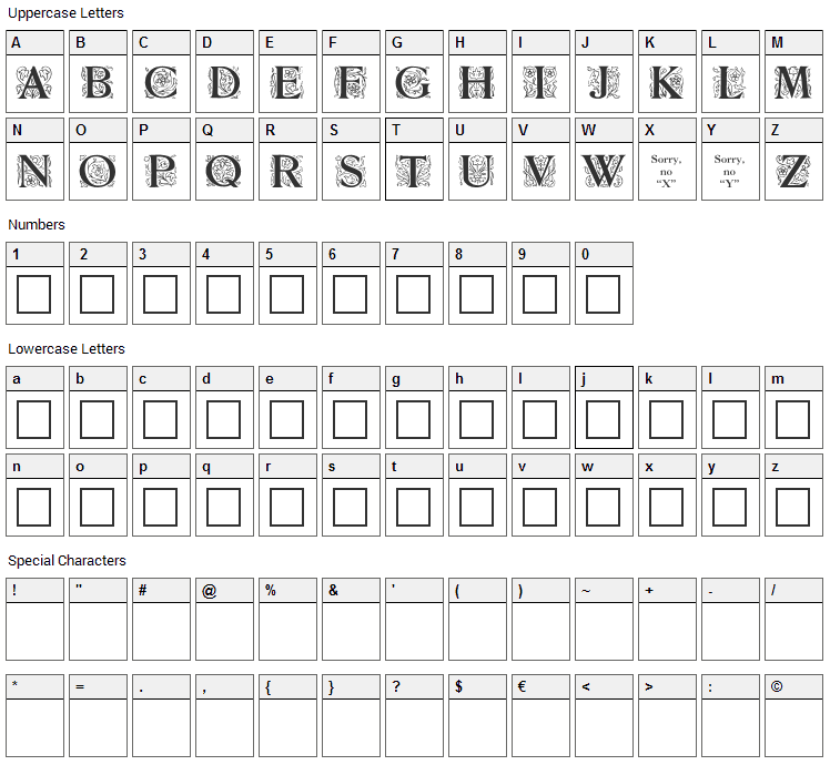 Zallman Caps Font Character Map