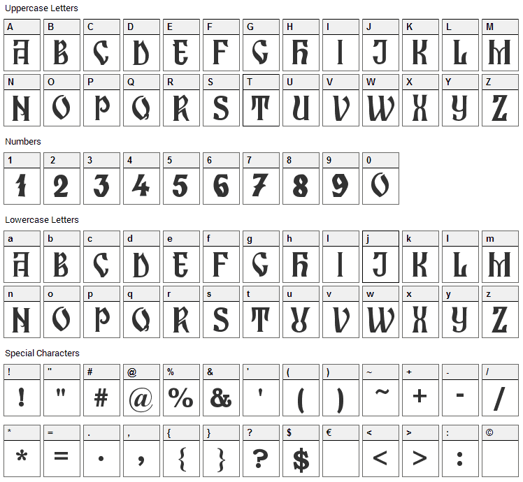 Zamolxis I Font Character Map