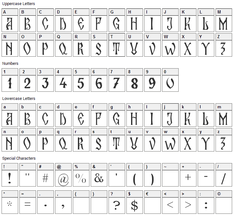 Zamolxis II Font Character Map