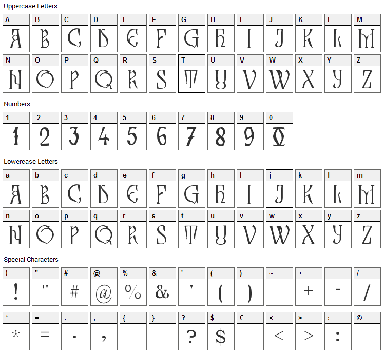 Zamolxis III Font Character Map