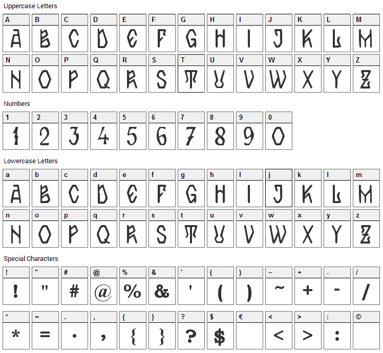 Zamolxis IV Font Character Map