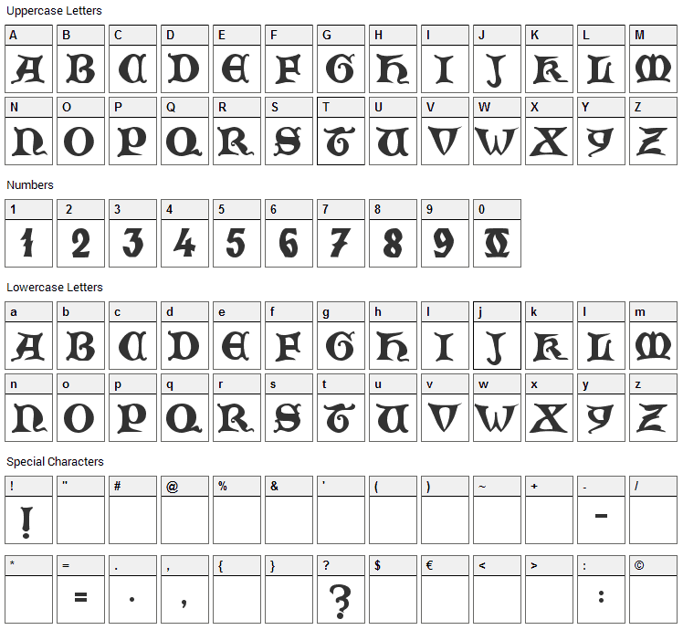 Zamolxis V Font Character Map