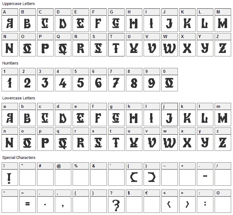 Zamolxis VI Font Character Map