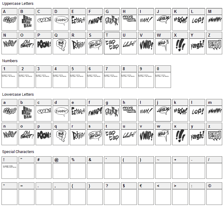 Zartz Font Character Map